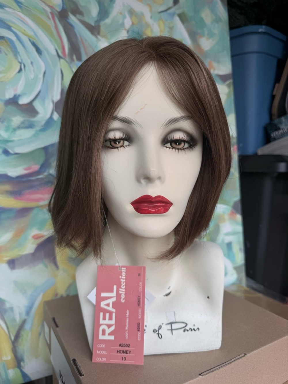 Real Collection Short Center-Part Bob Wig in Honey Brown 100% human hair